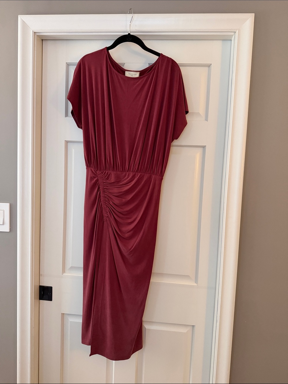 Moulinette Soeurs Women's Draped Ruched Midi Dress in Deep Wine